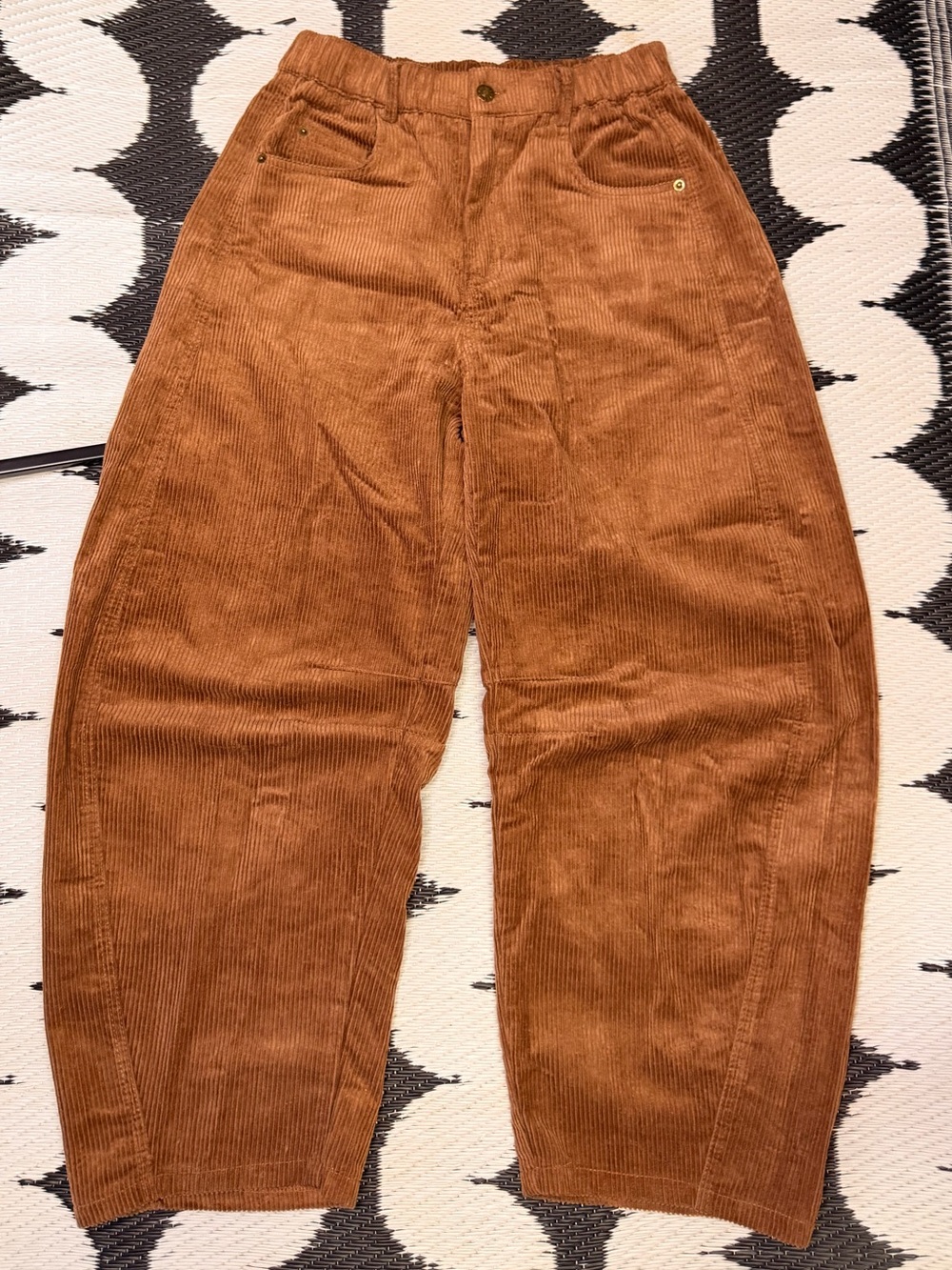 Brown Corduroy Barrel Pants - Classic Casual